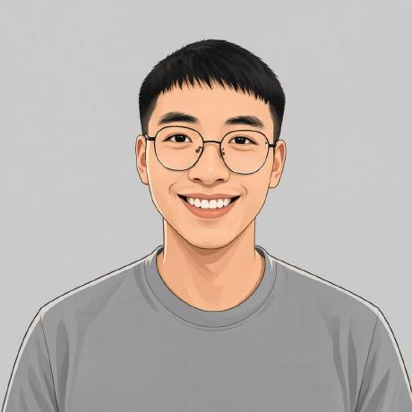 Illustrated portrait of Zane Hu wearing round glasses